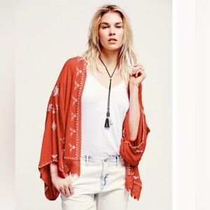 Free People Embroidered Kimono Jacket